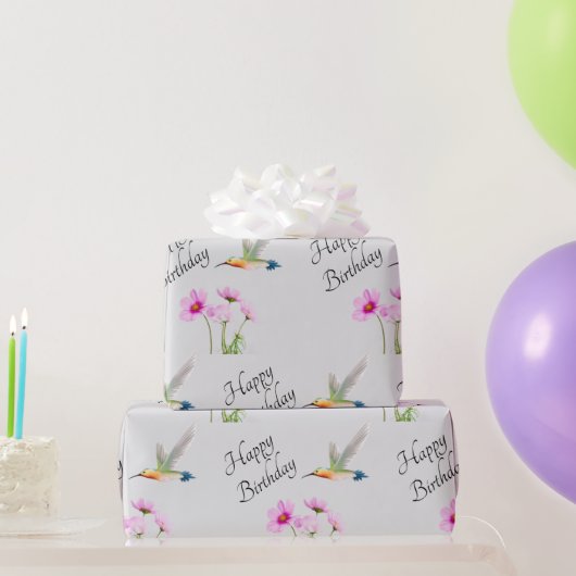 Papier Cadeau Joyeux Anniversaire Cosmos et Colibri (Cadeaux de fête)