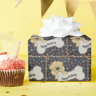 Papier Cadeau Joyeux Anniversaire Courte Couverture Chien Avec u
