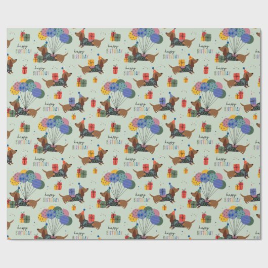 Papier Cadeau Joyeux anniversaire Dachshunds (Plat)