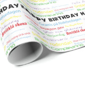 Papier Cadeau Joyeux anniversaire dans de nombreuses langues (Coin rond)
