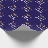 Papier Cadeau Joyeux anniversaire Dark Blue Gold Nom du script (Coin)