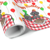 Papier Cadeau Joyeux anniversaire de chiots noirs de laboratoire (Coin rond)