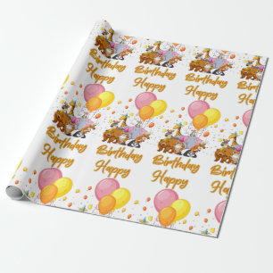 Papier Cadeau Joyeux Anniversaire de la collection d'animaux pap