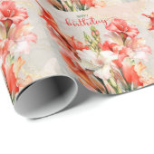 Papier Cadeau Joyeux anniversaire de Lys orange et blanc (Coin rond)