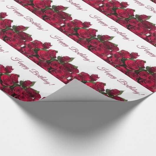 Papier Cadeau Joyeux anniversaire de roses rouges (Coin)