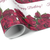Papier Cadeau Joyeux anniversaire de roses rouges (Coin rond)