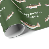 Papier Cadeau Joyeux anniversaire de rougets communs (vert) (Coin rond)