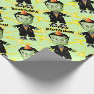Papier Cadeau Joyeux anniversaire d'Halloween avec monstre de Fr