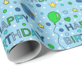 Papier Cadeau Joyeux anniversaire du garçon Blue et Lime Green (Coin rond)
