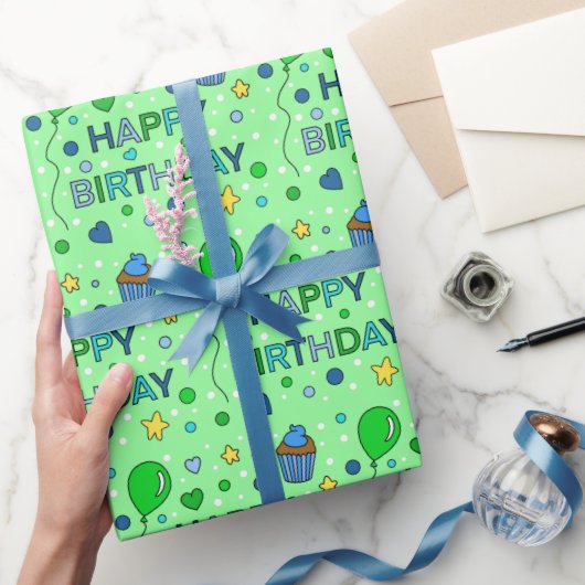 Papier Cadeau Joyeux anniversaire du garçon Blue et Lime Green (Cadeaux)