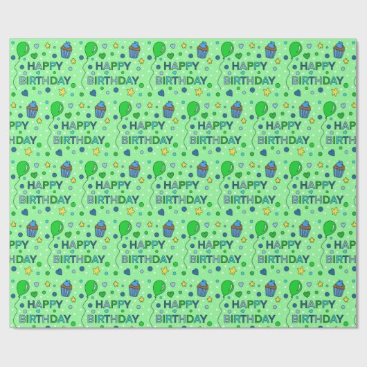Papier Cadeau Joyeux anniversaire du garçon Blue et Lime Green (Plat)