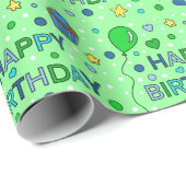 Papier Cadeau Joyeux anniversaire du garçon Blue et Lime Green (Coin rond)