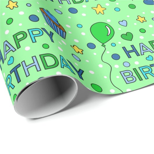 Papier Cadeau Joyeux anniversaire du garçon Blue et Lime Green (Coin rond)