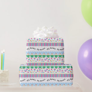 Papier Cadeau Joyeux anniversaire en gâteaux coréens et Confetti