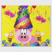 Papier Cadeau Joyeux Anniversaire Enveloppement Papier Cochon Bu (Plat)