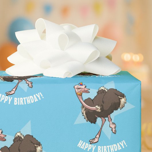 Papier Cadeau Joyeux Anniversaire Fête Ostrich Dancing Cartoon