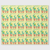 Papier Cadeau Joyeux Anniversaire Fleur Jaune Poted Cactus (Plat)
