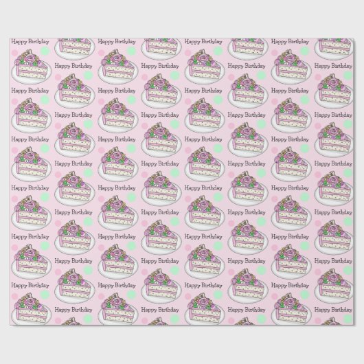 Papier Cadeau Joyeux anniversaire | Fleurs de gâteaux d'annivers (Plat)