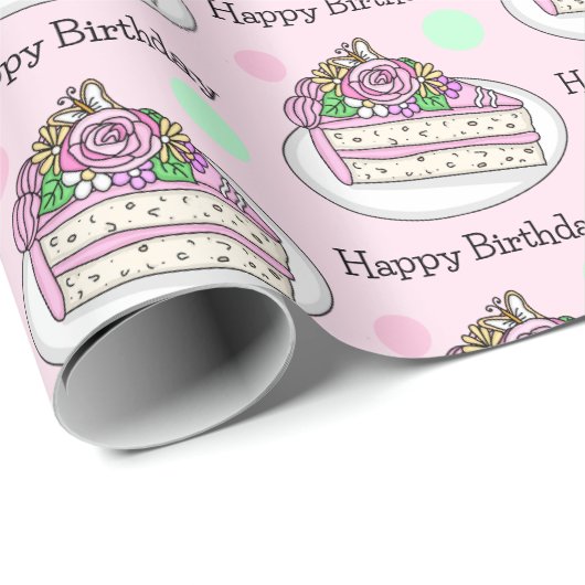 Papier Cadeau Joyeux anniversaire | Fleurs de gâteaux d'annivers (Coin rond)