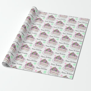 Papier Cadeau Joyeux anniversaire   Fleurs de gâteaux d'annivers