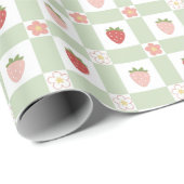 Papier Cadeau Joyeux Anniversaire Fraise Gingham (Coin rond)
