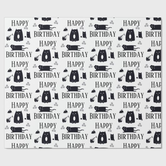 Papier Cadeau Joyeux Anniversaire Funny Chats Noirs Enveloppemen (Plat)