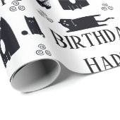 Papier Cadeau Joyeux Anniversaire Funny Chats Noirs Enveloppemen (Coin rond)