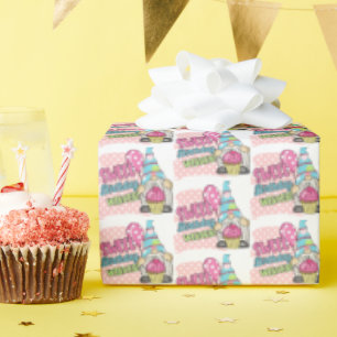 Papier Cadeau Joyeux anniversaire gnome filles carrelé