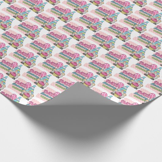 Papier Cadeau Joyeux anniversaire gnome filles carrelé (Coin)