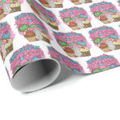 Papier Cadeau Joyeux anniversaire gnome filles carrelé (Coin rond)