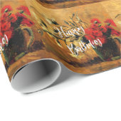 Papier Cadeau Joyeux anniversaire, Jug aux oeillets rouges et bl (Coin rond)