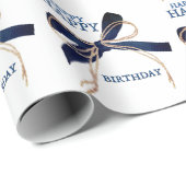 Papier Cadeau Joyeux Anniversaire Kraft Blue Bows Wrapper Pape (Coin rond)