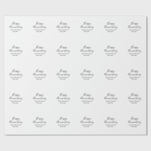 Papier Cadeau Joyeux anniversaire mariage nom date année simple (Plat)