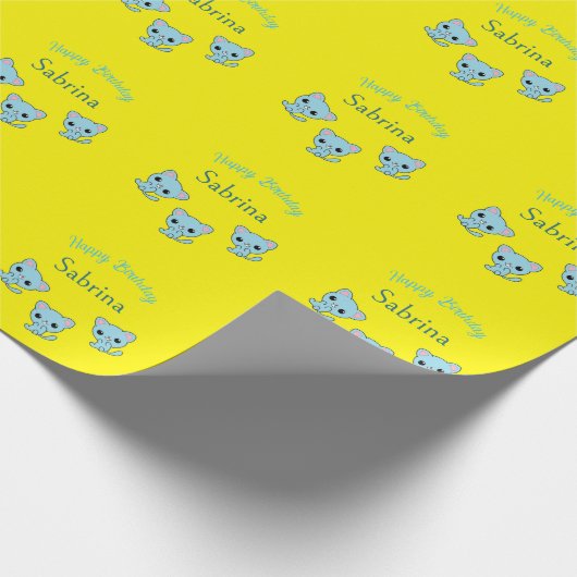 Papier Cadeau Joyeux anniversaire mignon chatons bleu bondissant (Coin)