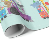 Papier Cadeau Joyeux Anniversaire mignon train animal (Coin rond)