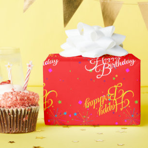 Papier Cadeau Joyeux anniversaire modifiable sur rouge ou votre 