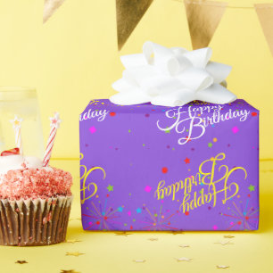 Papier Cadeau Joyeux anniversaire modifiable sur Violet ou votre