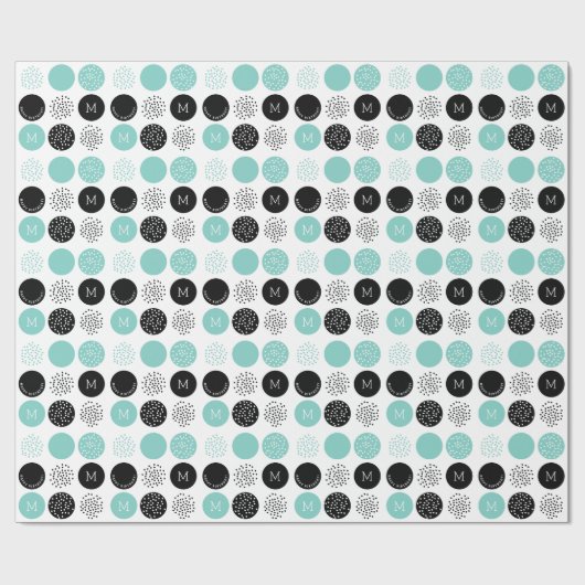 Papier Cadeau Joyeux Anniversaire Monogramme Cercles Aqua Dots E (Plat)