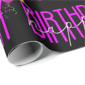 Papier Cadeau Joyeux Anniversaire Neon rose Avec Ballons (Coin rond)