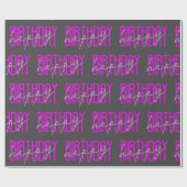 Papier Cadeau Joyeux anniversaire Neon rose sur gris (Plat)