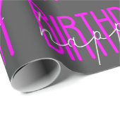 Papier Cadeau Joyeux anniversaire Neon rose sur gris (Coin rond)