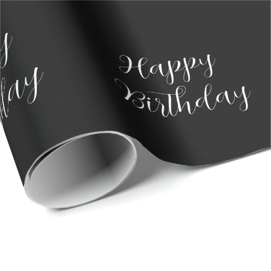 Papier Cadeau Joyeux Anniversaire Noir Blanc Minimaliste Moderne (Coin rond)