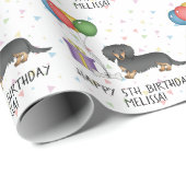 Papier Cadeau Joyeux Anniversaire Noir Et Tan Long Cheveux Dachs (Coin rond)