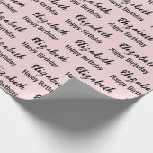 Papier Cadeau Joyeux Anniversaire Noir Nom de Script Rose Clair (Coin)