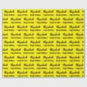 Papier Cadeau Joyeux Anniversaire Nom de Script Noir Jaune (Plat)