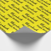 Papier Cadeau Joyeux Anniversaire Nom de Script Noir Jaune (Coin)