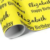 Papier Cadeau Joyeux Anniversaire Nom de Script Noir Jaune (Coin rond)