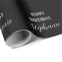 Joyeux Anniversaire Nom Monogramme noir blanc mode
