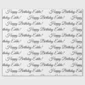 Papier Cadeau Joyeux Anniversaire Nom Noir Blanc Personnaliser (Plat)