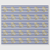 Papier Cadeau Joyeux Anniversaire Nom Or Script Bleu Blancs Blan (Plat)